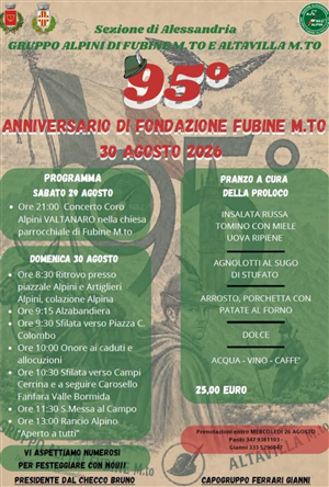"95° Anniversario di Fondazione" del Gruppo Alpini di Fubine e Altavilla M.to